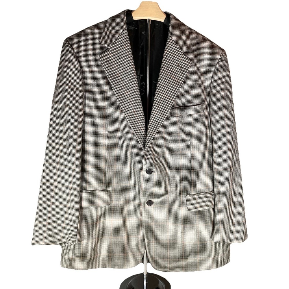 Brooks Brothers Mens 43R Houndstooth Wool Silk Blazer Sport‎ Coat Made in Italy
